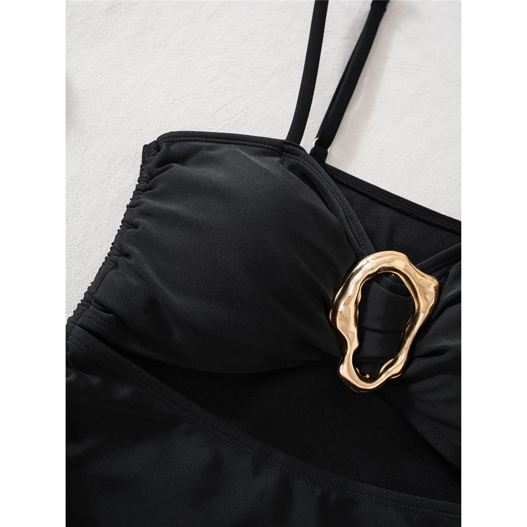 S - XL, einteiliger Badeanzug mit ausgeschnittenem Metallring, Damen-Badebekleidung, hoch geschnittene Beine, Monokini, gepolsterter Badeanzug, Badeanzug, Modell V6834. – Detail 9