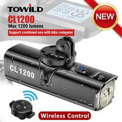 TOWILD 자전거 전면 램프 USB 충전식 LED 4000mAh, 방수 헤드라이트, 자전거 액세서리, 1200LM