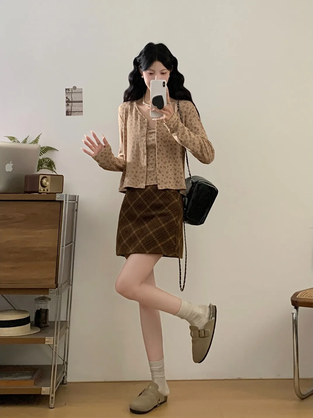 

Sweet plus Size Women's Autumn Fashion Set Vest with Floral Print Long Sleeve Open Cardigan Top Korean Style Commute Loose Fit