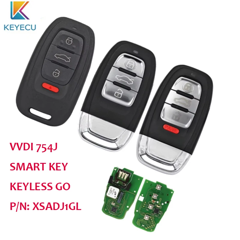 KEYECU XHORSE XSADJ1GL VVDI Keyless Go Smart Remote key Fob for Audi A6L Q5 A4L A8L 315MHz 433MHz 868MHz P/N: 754J