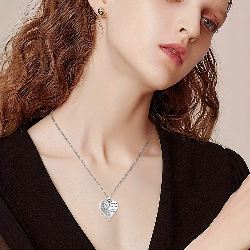 Love Heart Urn Necklace for Ashes Keepsake Memorial Cremation Jewelry Stainless Steel Angel Wing Heart Urn Locket Ashes Holder