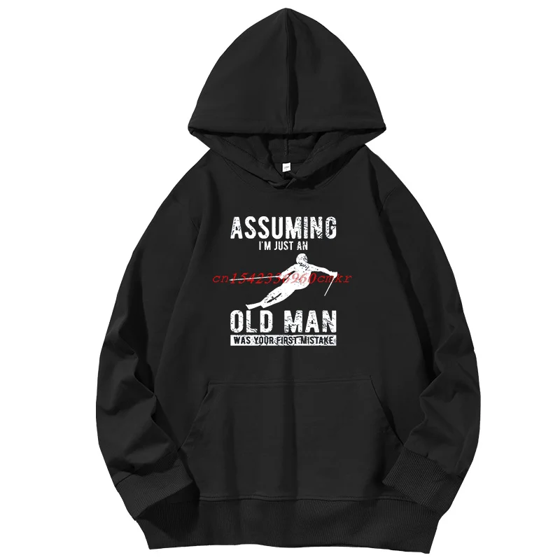 Funny Old Man Skiing Humor Graphic Hooded Sweatshirts Spring Autumn Long Sleeve Pullover Hoodies Printed Sweater Men's hoodies