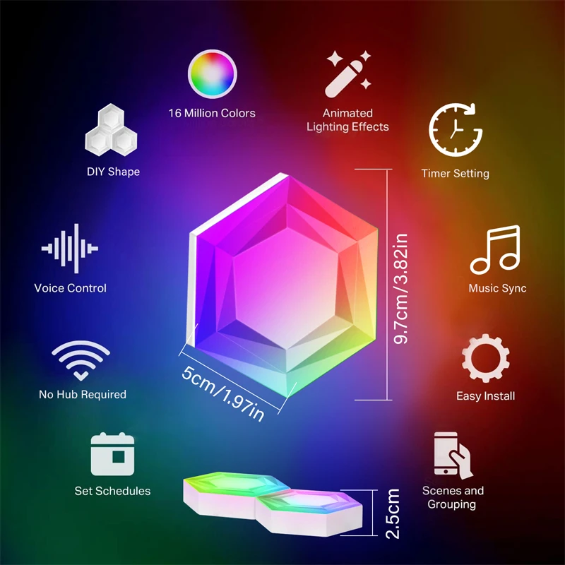 LED Hexagon Indoor Wall Lamp, App Controle Remoto, Night Light, sala de jogos de computador, quarto, decoração de cabeceira, RGB, Wi-Fi, 1-20Pcs