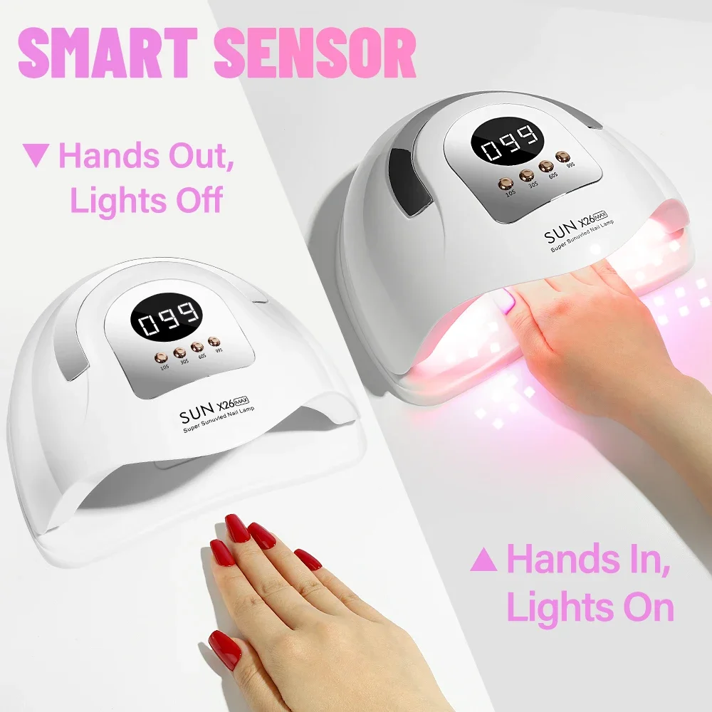 UV Gel Nail Lamp 380W LED Nail Light Fast Dryer for Gel Polish Curing with 4 Timers Portable Handle Large Space Automatic Sensor