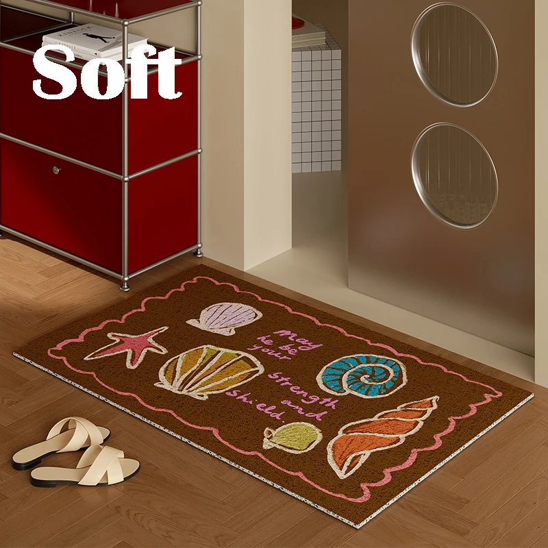 Retro  Entrance Door Mat Home Use Foyer Door Mat Dustproof Non-slip Wear-resistant Silk Circle Pad Long Rectangle Shape