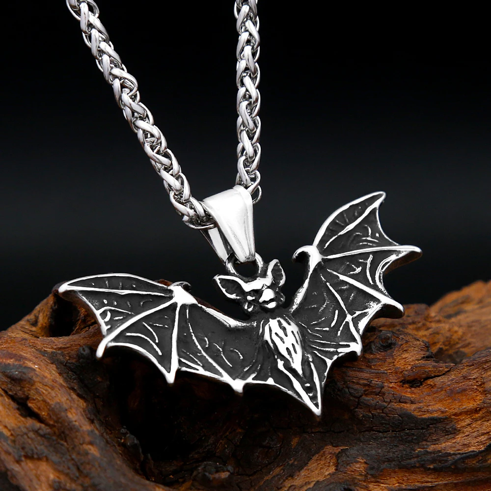 Neue Vintage Fledermaus-Anhänger Halskette Edelstahl Gothic Mode Tier-Halsketten für Männer Frauen Biker Tier-Schmuck Dropshipping