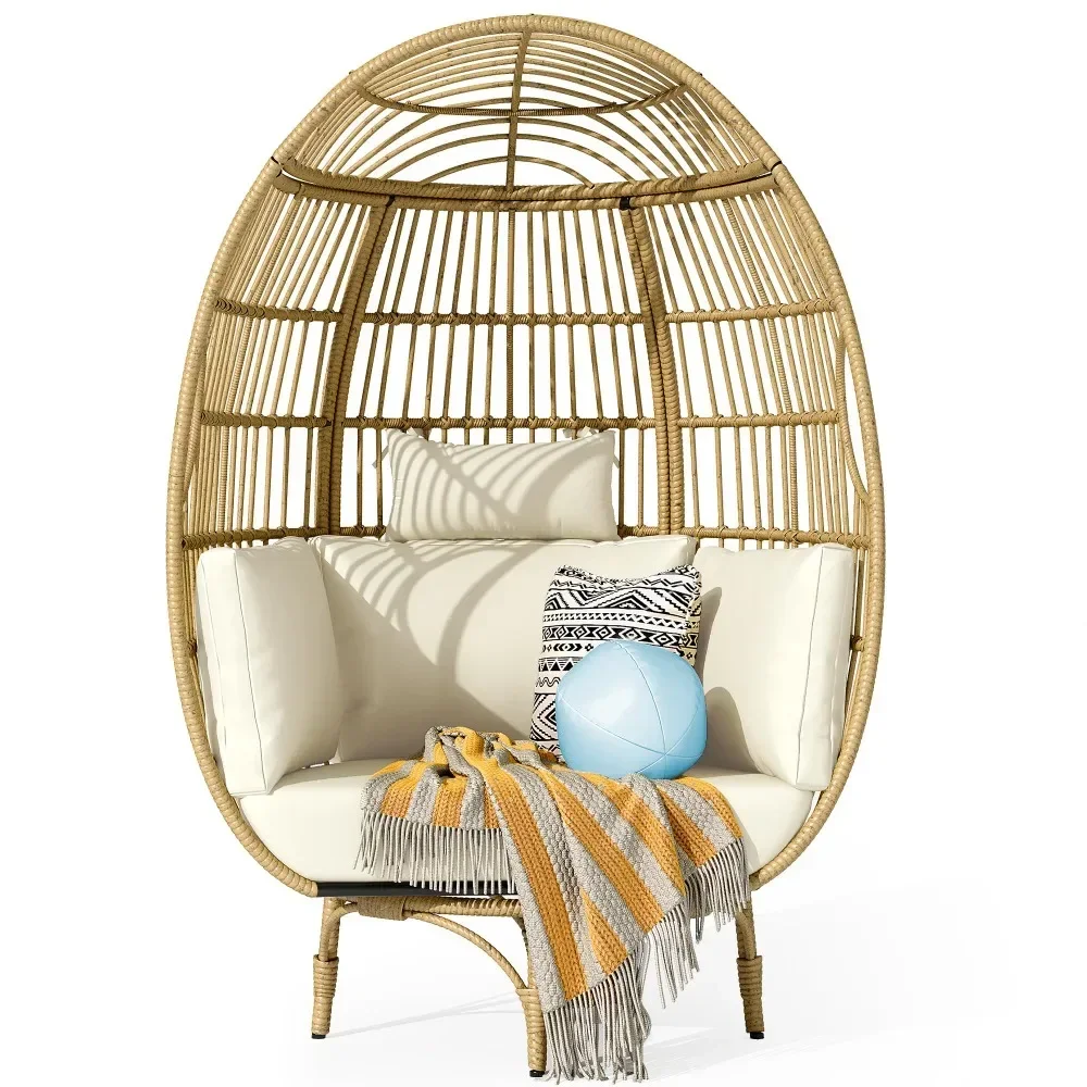 

360° Swivel Egg Chair Outdoor, 400lbs Capacity Oversized Patio Rotating Basket Chair, All-Weather Wicker Egg Lounger Chair