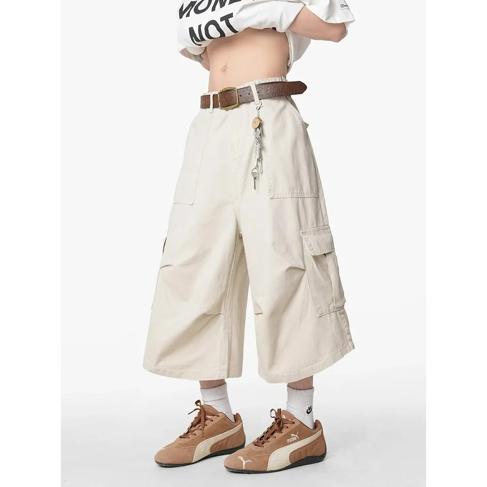 ストリートカーゴパンツ男性 2025 夏ワイドレッグ 7 インチ速乾性マルチポケットカーゴショーツ男性 Y2k アウトドアカジュアルパンツ