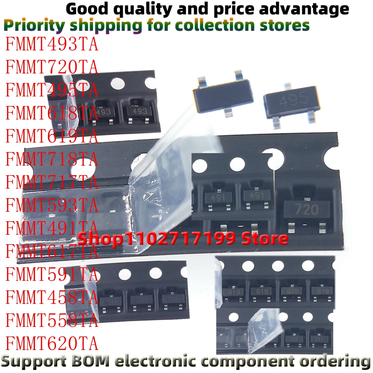 100PCS/LOT FMMT493TA FMMT720TA FMMT495TA FMMT617/717/618/619/718TA   FMMT593TA FMMT491/591/458/558 FMMT620TA  SOT-23