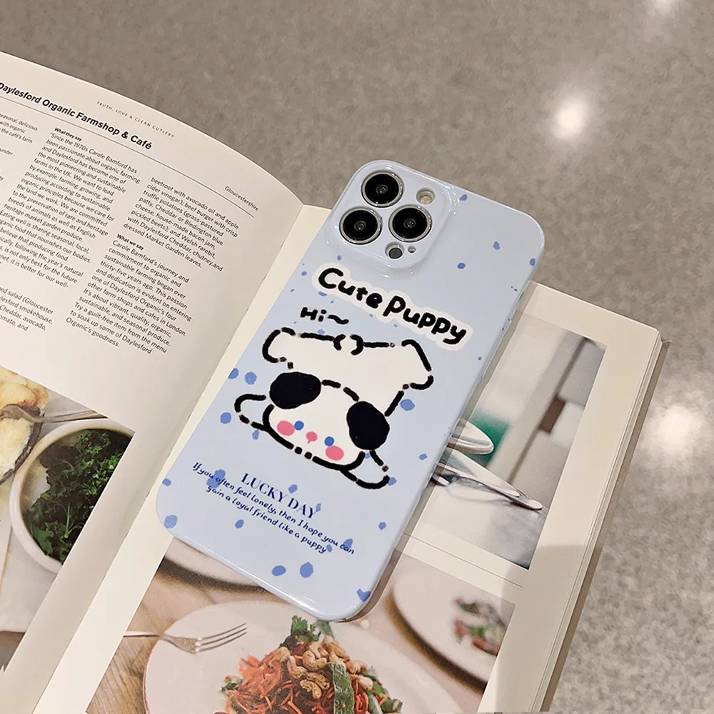 Milk Blue Splatter Ink Cute Puppy Dog Phone Cover Case for iPhone 16 15 14 13 12 11 Pro Max 7 8 Plus Xsmax XR X