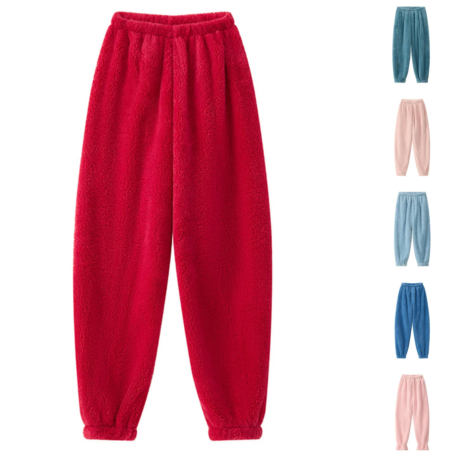 Large Size Thickened Warm Pajama Pants Woman Solid Color Home Wear Trousers fleece  Velvet Warm Elastic Waist Sleeping Pants