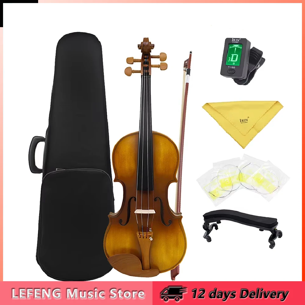 Astonvilla AV-650 4/4 Acoustic Violin Spruce Top Tiger Stripe Solid Wood Fingerboard Fiddle with Case Violin Parts & Accessories