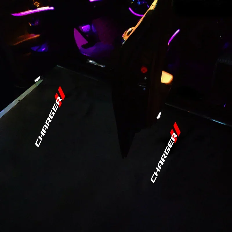 2 szt. LED HD projektory logo na drzwi samochodu, lampki powitalne z efektem cienia, do Dodge Charger, 12V, dekoracja wnętrza.