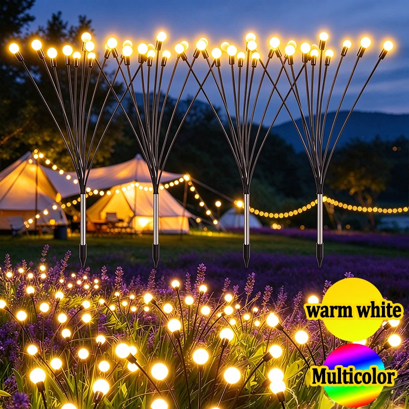 Outdoor LED Garden Lights Solar Powerd Waterproof Firefly Pathway Stake Lights for Courtyard Lawn Street