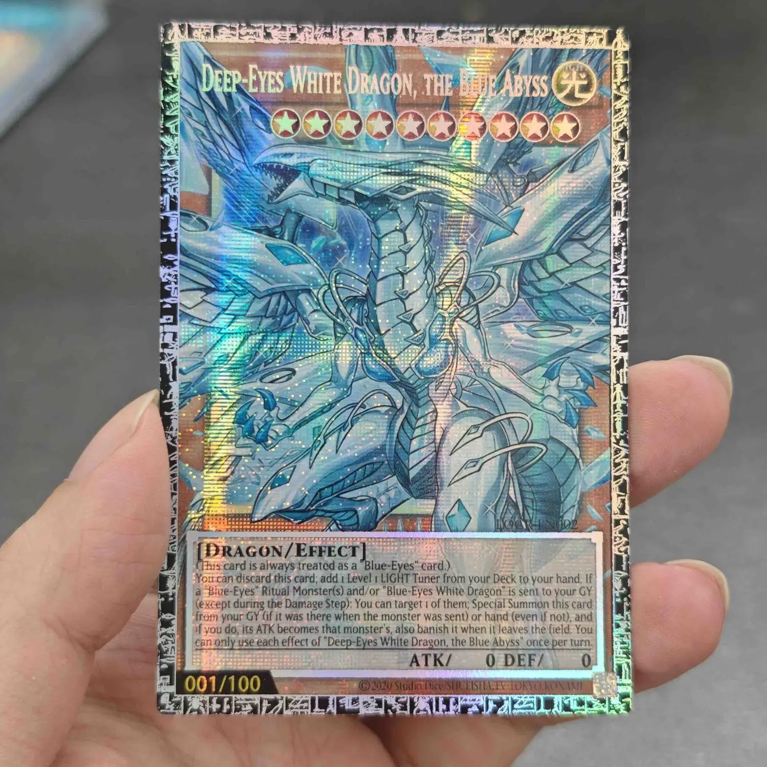 Yu-Gi-Oh! English Deep-Eyes White Dragon The Blue Abyss GMR-OF Diy Tarjeta de edición limitada LOCH PSER/N Juego de cartas universales
