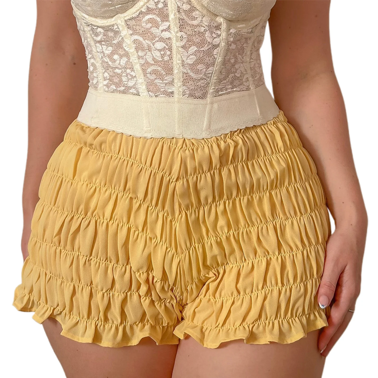 

Женские однотонные многоярусные облегающие шорты с высокой талией, летние шаровары, шорты