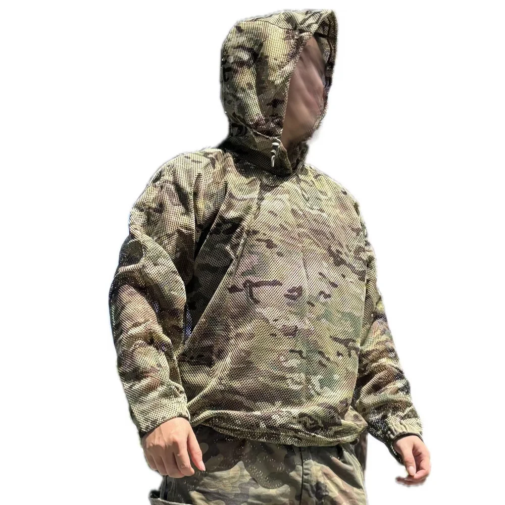 Mesh MC Jacket Tactical Hooded Jacket Men Lightweight Breathable Outdoor Ghillie Camou Coat