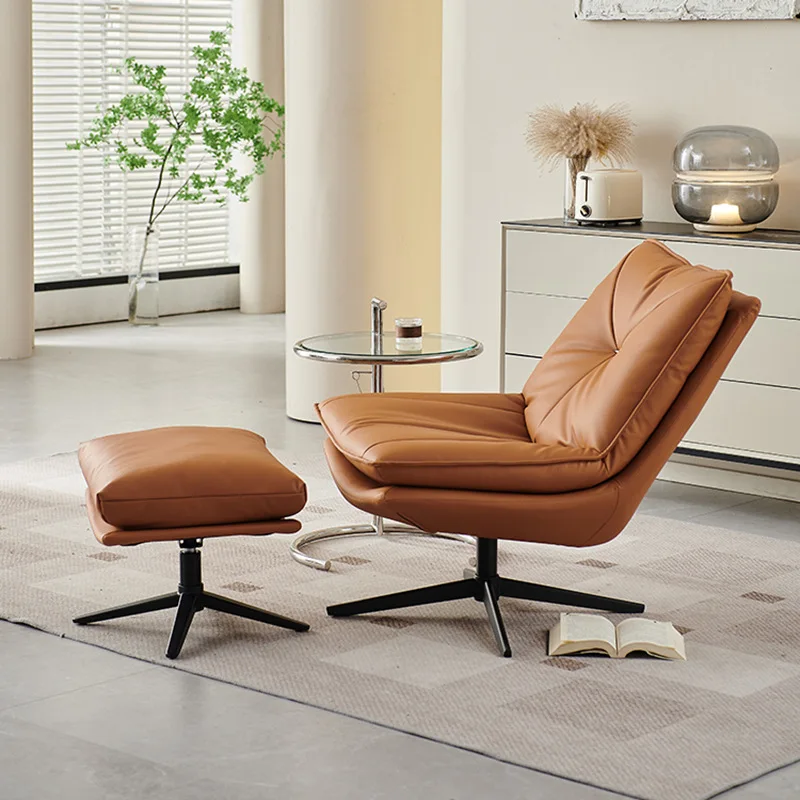 Rotating single leather sofa, living room leisure chair, balcony recliner, single chair, lazy sofa