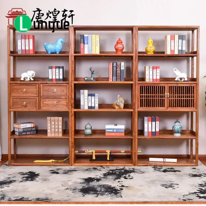 Solid Wood Rosewood Bookshelf Multi Layer Floor Standing Bookcase Chinese Style Hedgehog Red Sandalwood Storage Shelf for