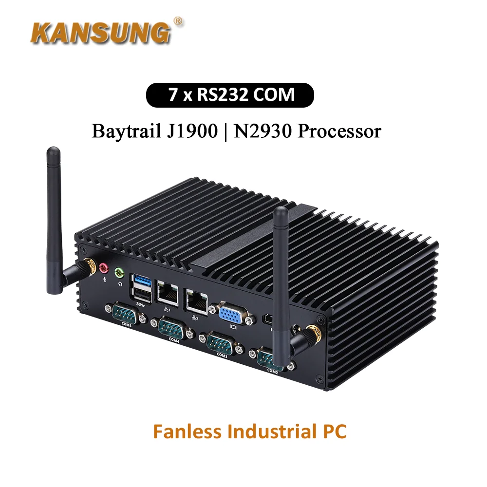 

KANSUNG Mini PC 7x RS-232 Industrial Nettop PC Dual Lan 8 USB N2930 J1900 Quad Core Fanless X86 POS KIOSK IPC Computer