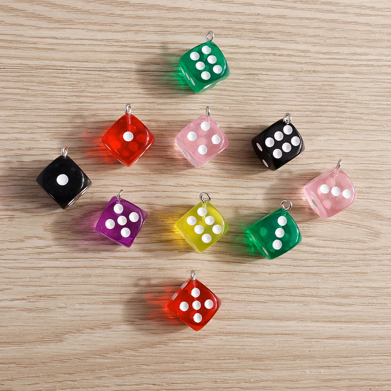 Tusember 10pcs Cute Candy Colors Dice Charms for Jewelry Making Drop Earrings Necklaces DIY Pendants Handmade Accessories