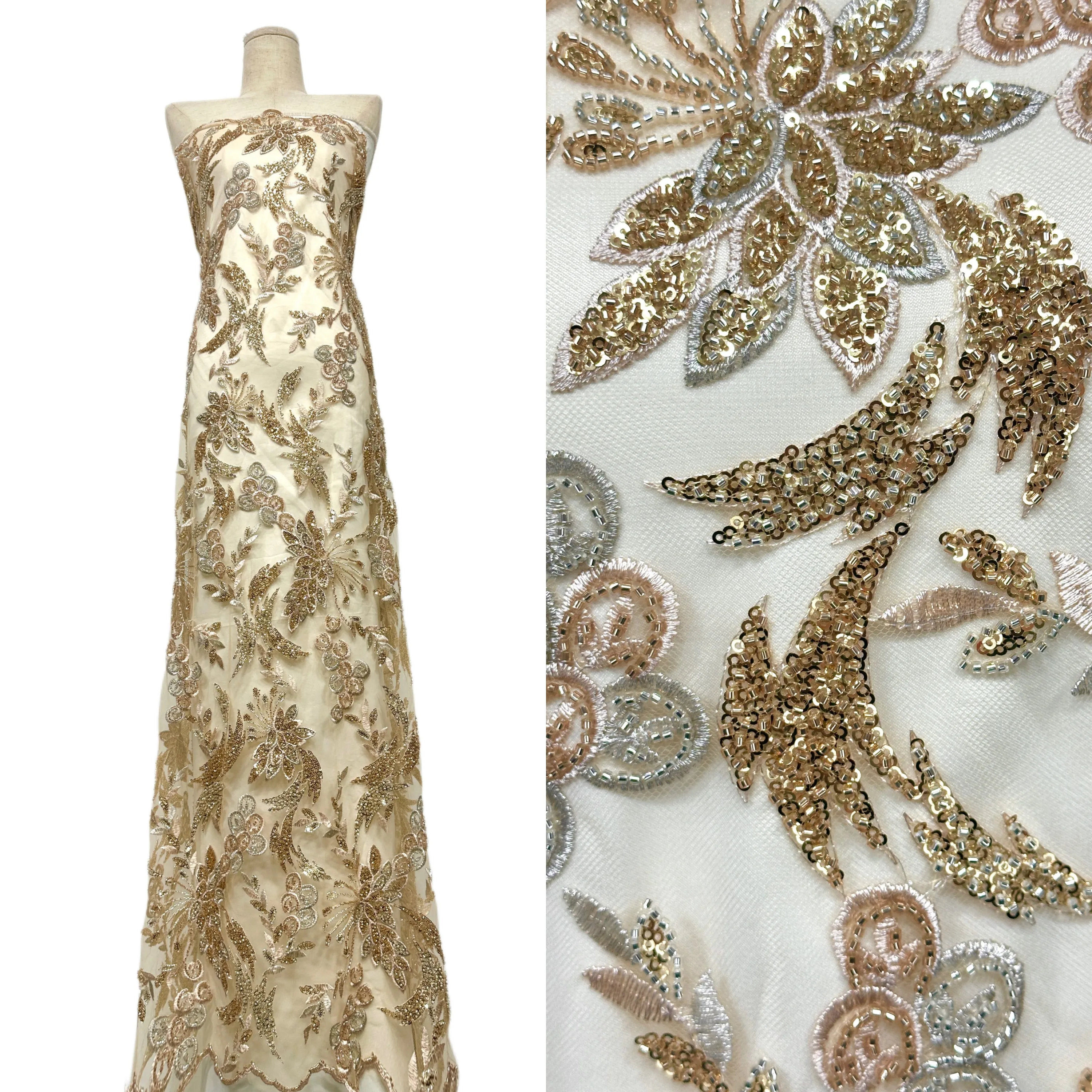 

5 ярдов роскошной европейской свадебной ткани в нигерийском стиле из французского тюля с пайетками и бисером для свадебных платьев и вечерних нарядов