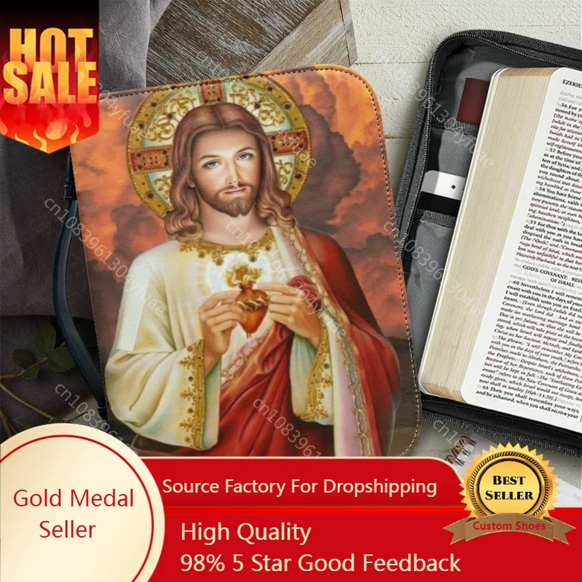 Jesus Printing Bible Carrying Case for Women Handbags Zippered Handle Bible Case With Pockets Exquisite Bible Cover Case Gift