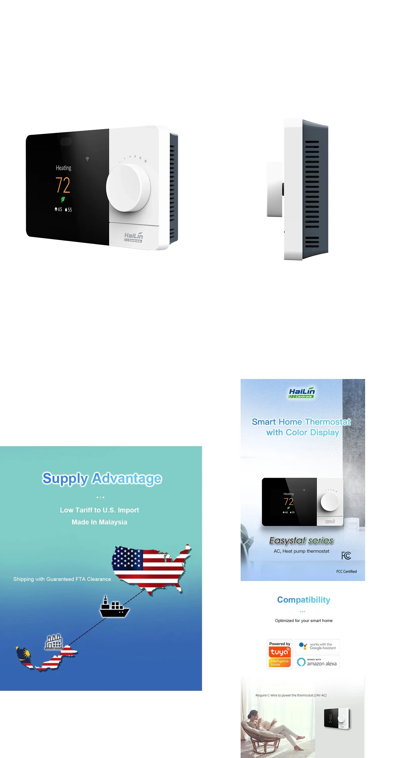 ES-PW Smart Thermostat with Wifi & TFT Color Screen & Programmable Alexa Google for Smart Home