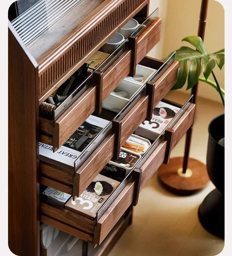 

Solid wood magazine cabinet black walnut Nordic living room modern simple light luxury floor storage bookcase