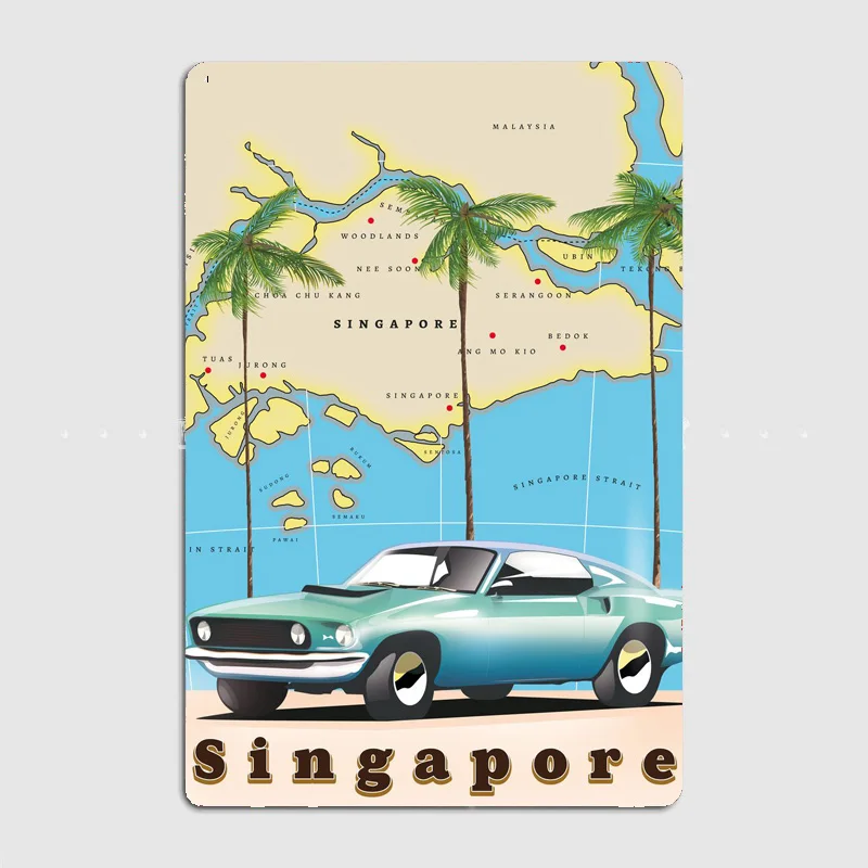 Travel Singapore Supercar vacation Map Posters Metal Sign Poster Garage Living Room Cinema Living Custom Tin Vintage Home Decor