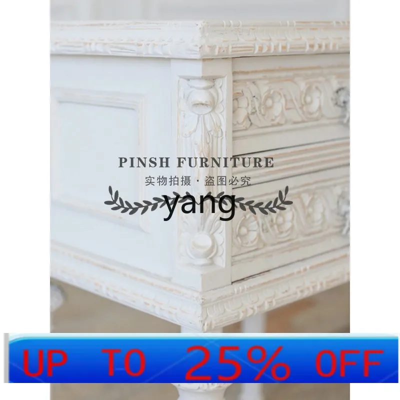 

CX Vintage Solid Wood Antique Carved Bedside Table Living Room Storage Organizer Side Cabinet