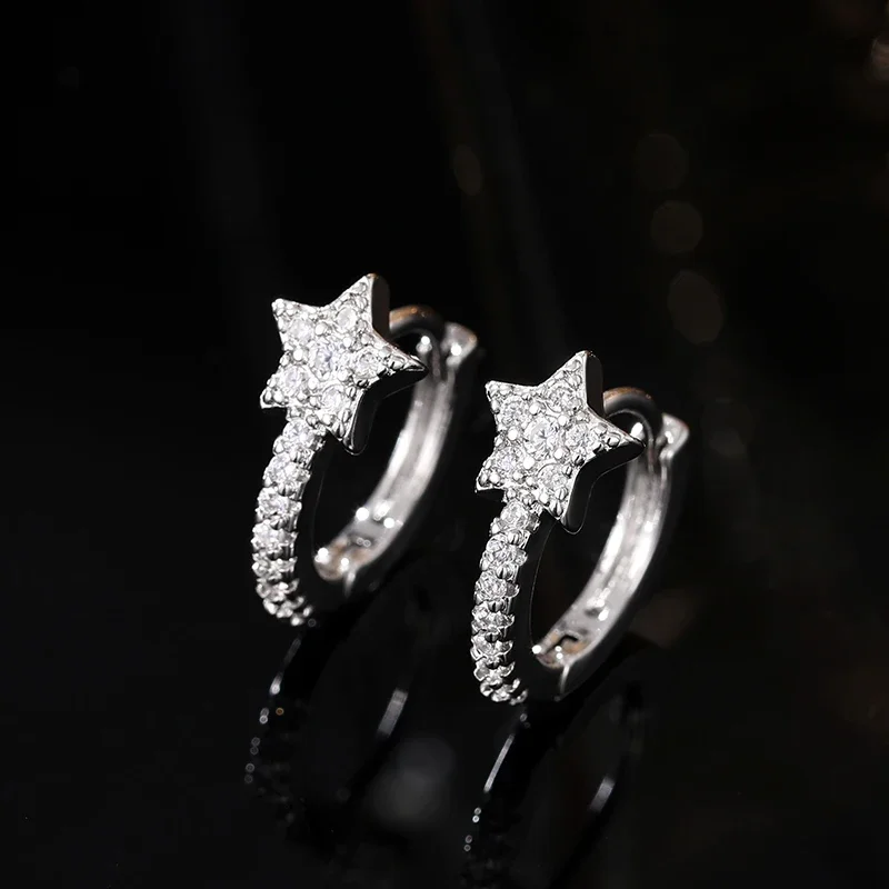 DUTRIEUX Fashion Star Hoop Earrings with Dazzling Simple Stylish Ear Accessories for Women Silver Color Exquisite Girls Jewelry