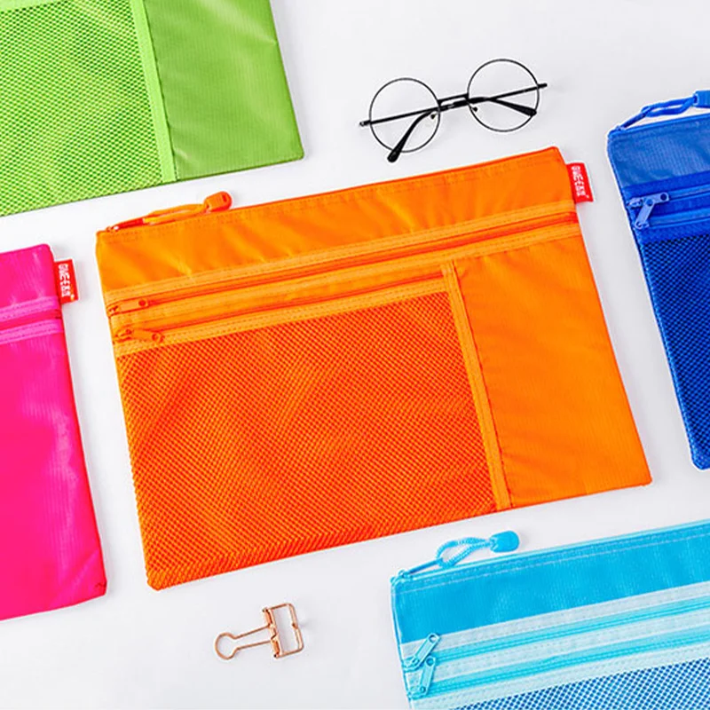 Waterproof 3 Layers Canvas Zipper A4 File Folder Bag Document Paper Organizer Storage Protective Bag Stationery