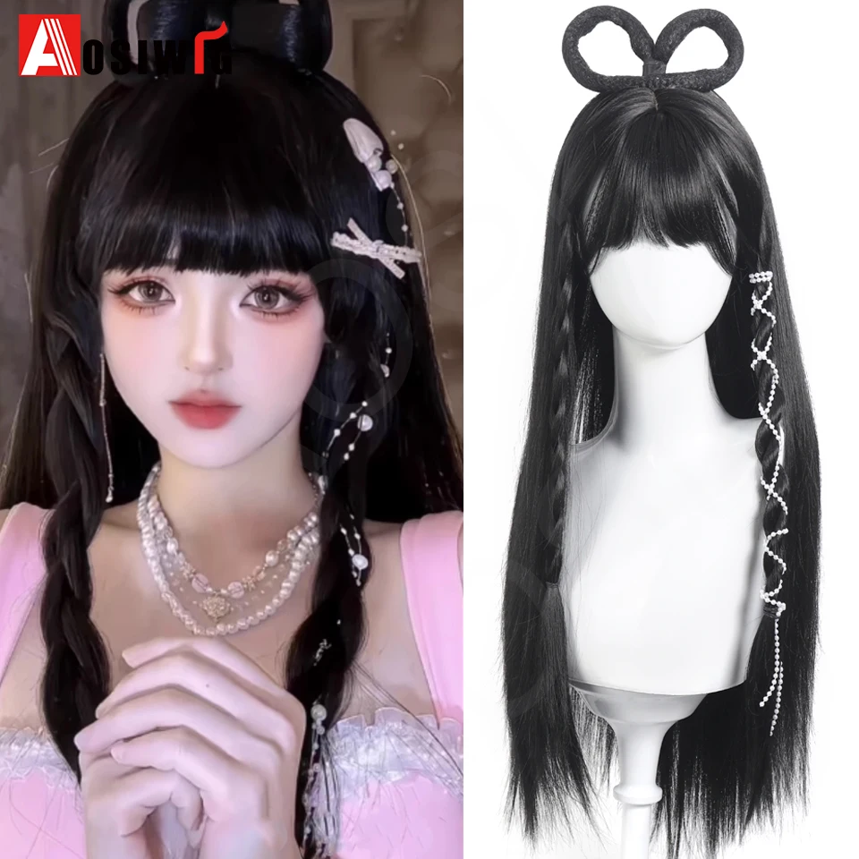

Парик AOSI Hanfu, цельный аниме Ye Luoli, синтетический парик для косплея, повязка на голову в древнем стиле, универсальный парик для выступлений