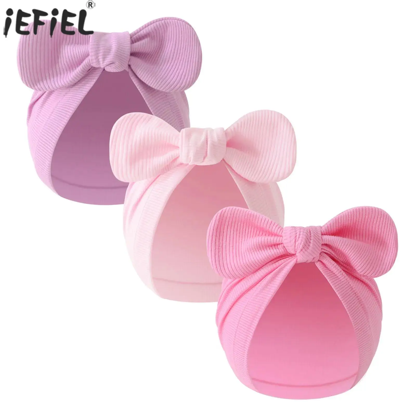 

3Pcs Newborn Baby Boy Girls Bow Knot Turban Hat Cotton Head Wrap Beanie Cap Infant Birthday Party Baptism Photo Shoots Accessory