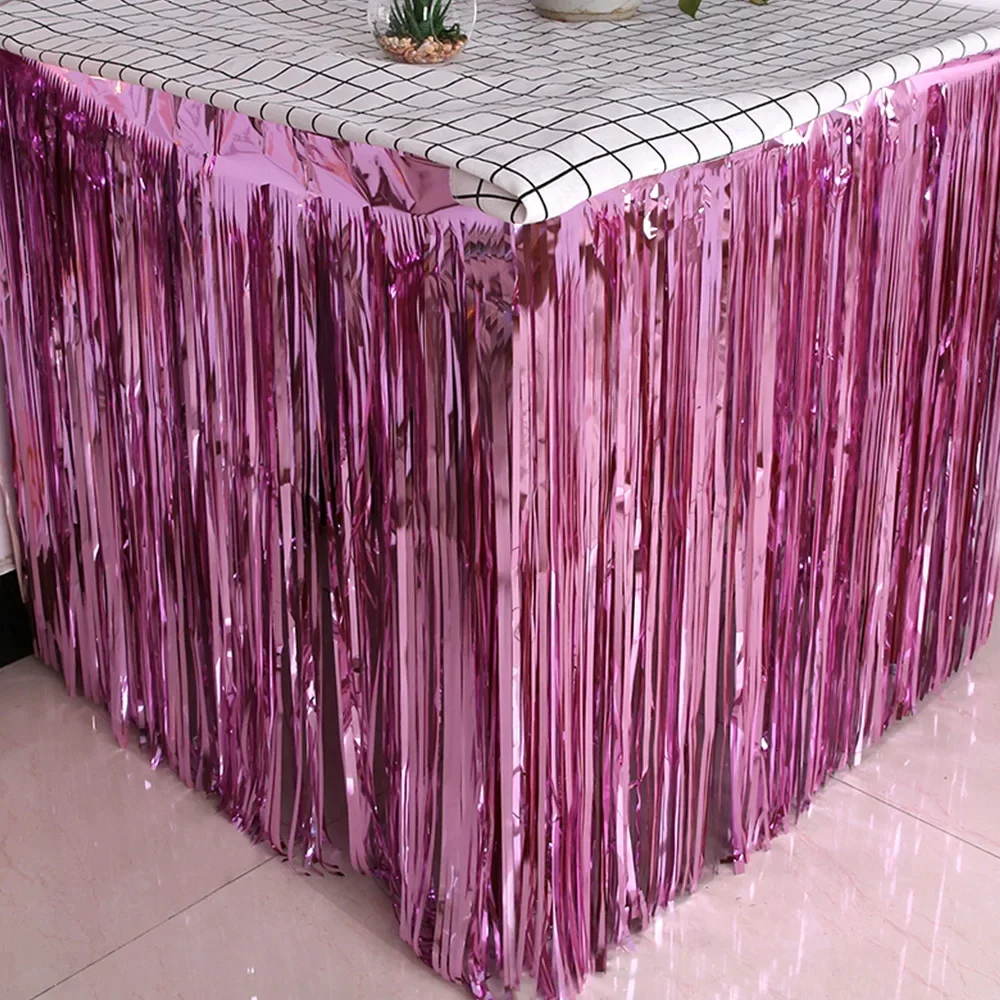 4 Uds falda de mesa cortinas con flecos de aluminio oropel metálico brillante rosa dorado para fiesta cumpleaños reuniones vacaciones decoraciones de boda