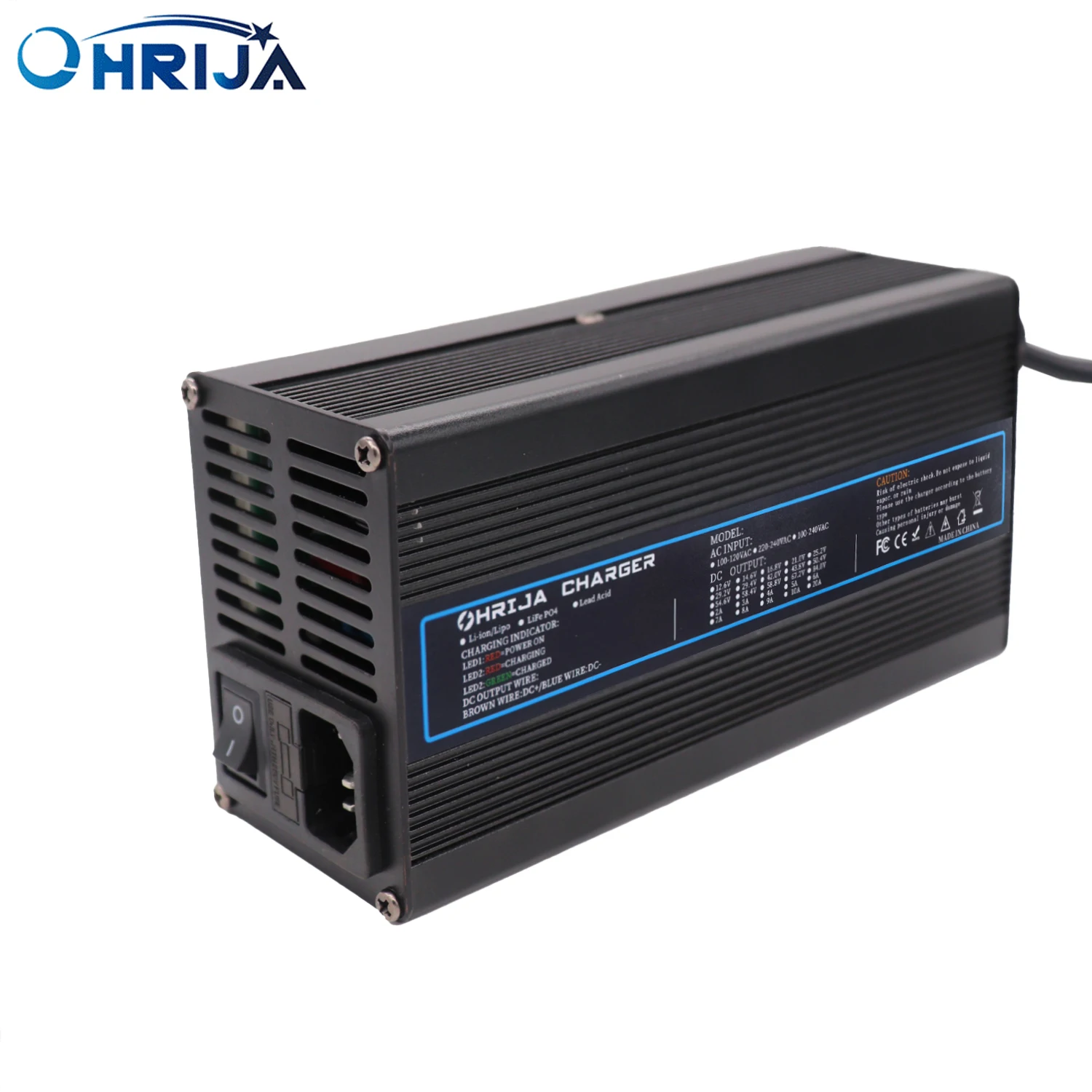 OHRIJA 29.2V 20A 8S LifePO4 Fast Charger with Aluminum Case & Cooling Fan for Stable High-Speed Charging