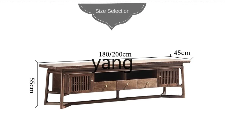 LXL New Chinese Style Black Walnut Wooden TV Cabinet Living Room Light Luxury Small Apartment Bedroom Solid Wood Complete Set