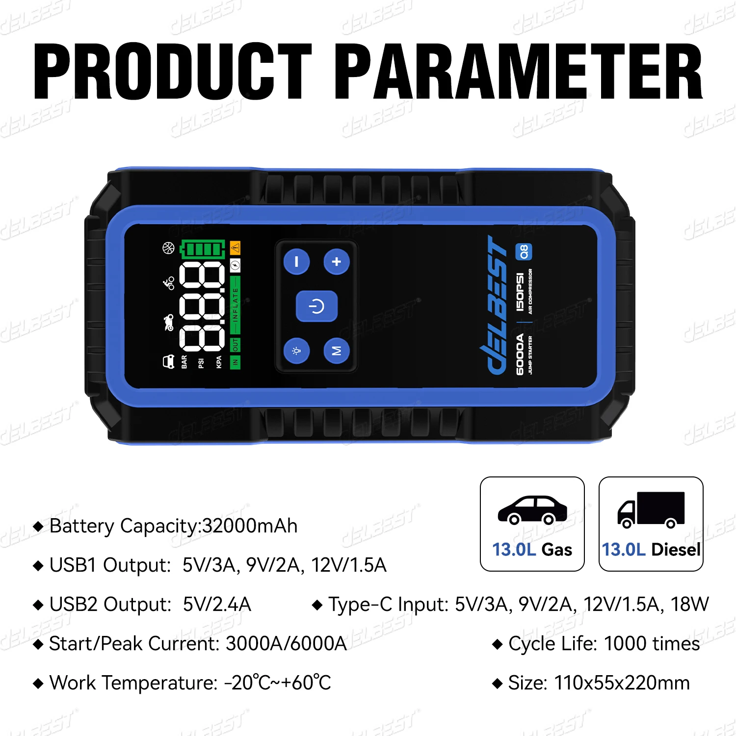 32000mAh Car Jump Starter Booster With Tire Inflator Air Compressor Car Emergency Starting Power Bank Auto Jump Starter