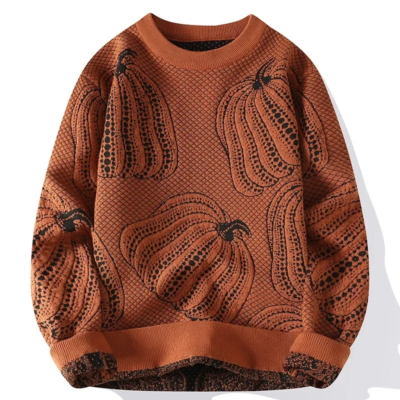 New Fashion Men Streetwear Knitted Pullovers Outwear Sweaters Man Pumpkin Casual Sweaters Quality Male Pullovers Clothing 4XL