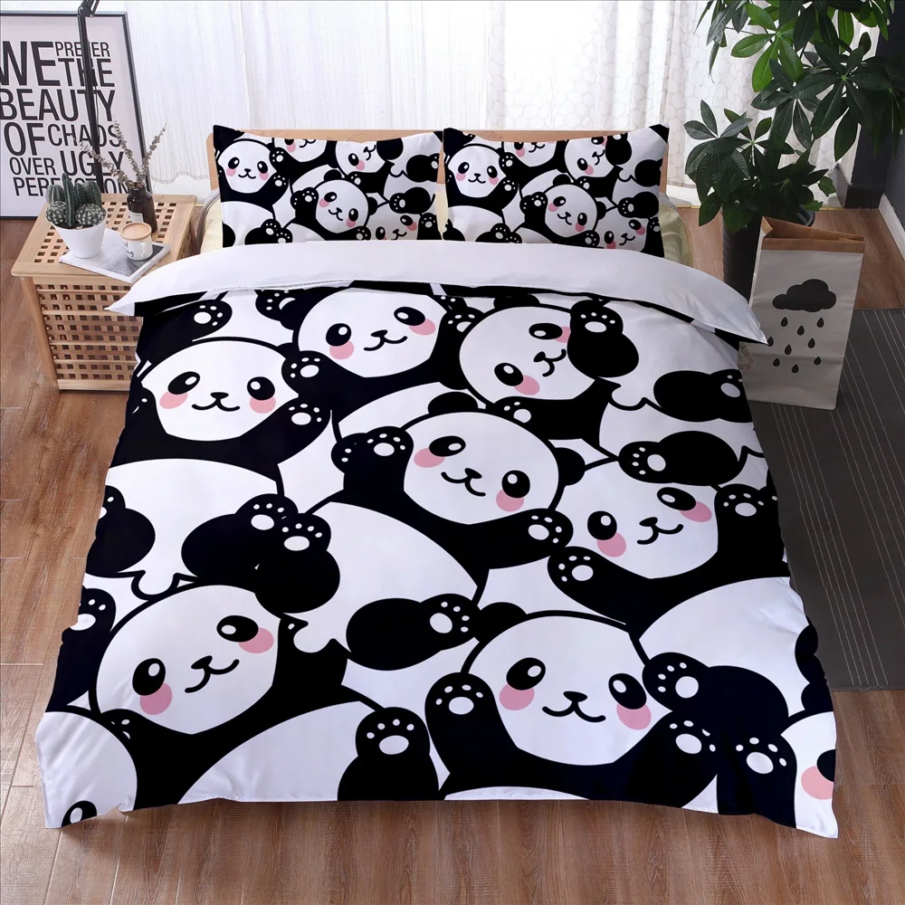 Black and White Panda 3D Bedding Set Custom Bedroom Home Textiles Duvet Cover Bed  Pillow Cases Comforter Covers 3 Pieces