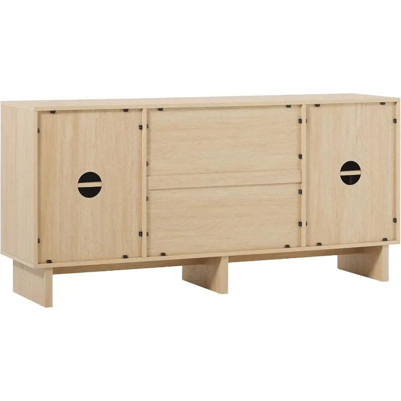 Scandinavian Beveled 2-Door, 2-Drawer Sideboard, 63 Inch, Coastal Oak