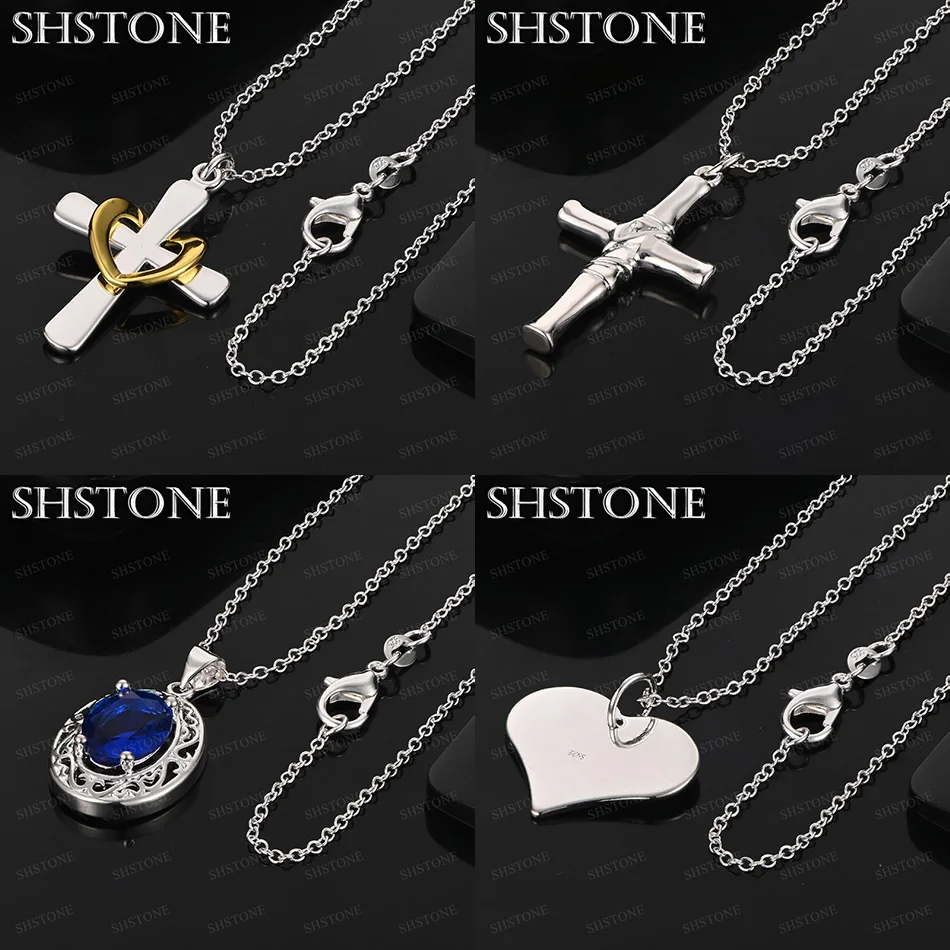 

Luxury 925 Sterling Silver Gold Heart Cross Oval Blue Zircon Pendant Necklace For Women Wedding Party Noble Jewelry Accessories