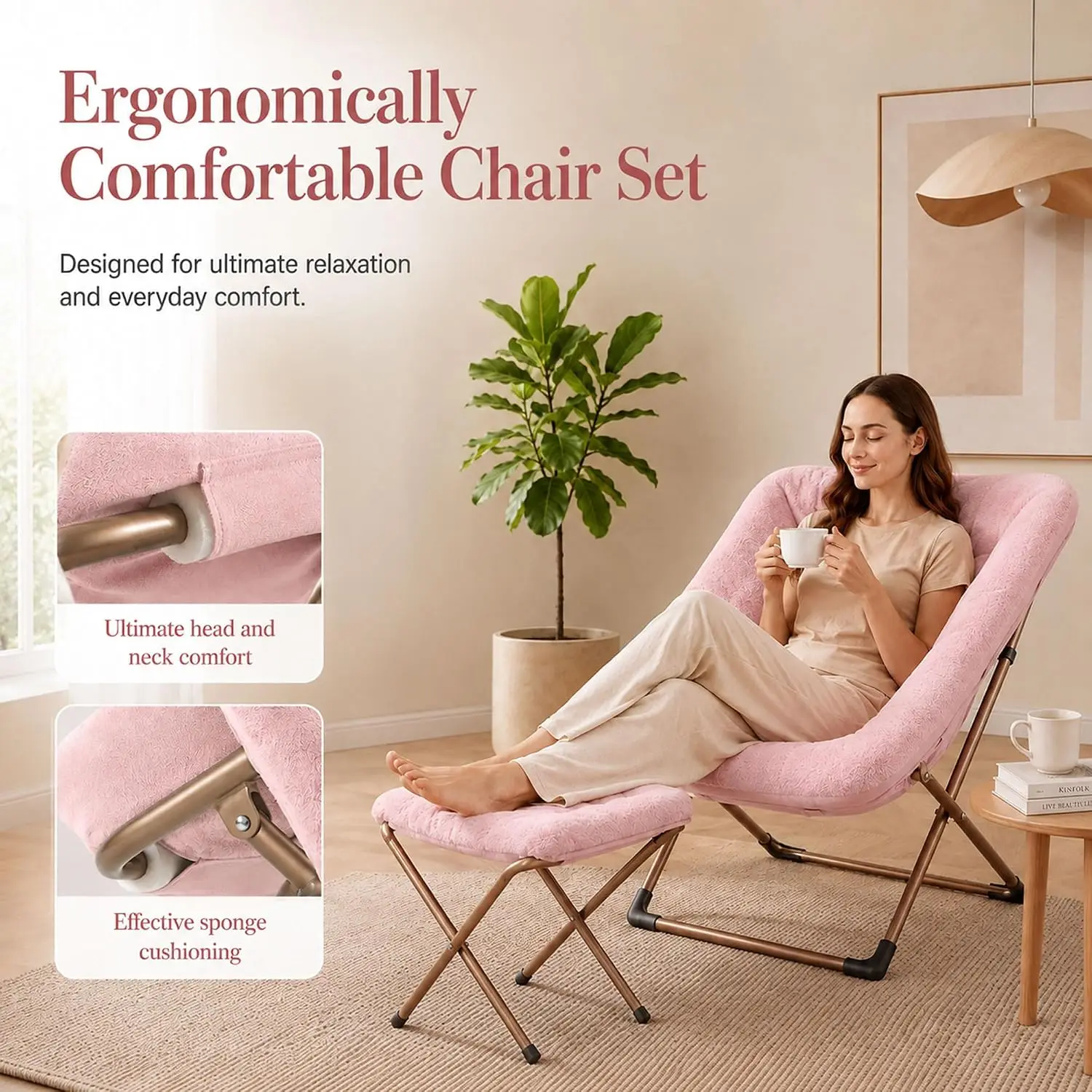 Lazy Chair Wingback Chair with Footstool Modern Armchair Living Room Reading Chair Footrest Recliner Lounge TV Bedroom, Student