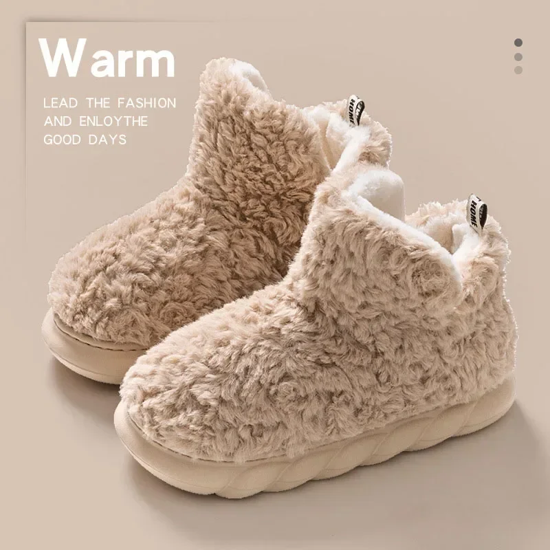 2024 Women Warm Fur Slippers Winter New Thickened Cotton Shoes Indoor Outdoors Female Anti-slip Plush Snow Boots Fluffy Footwear