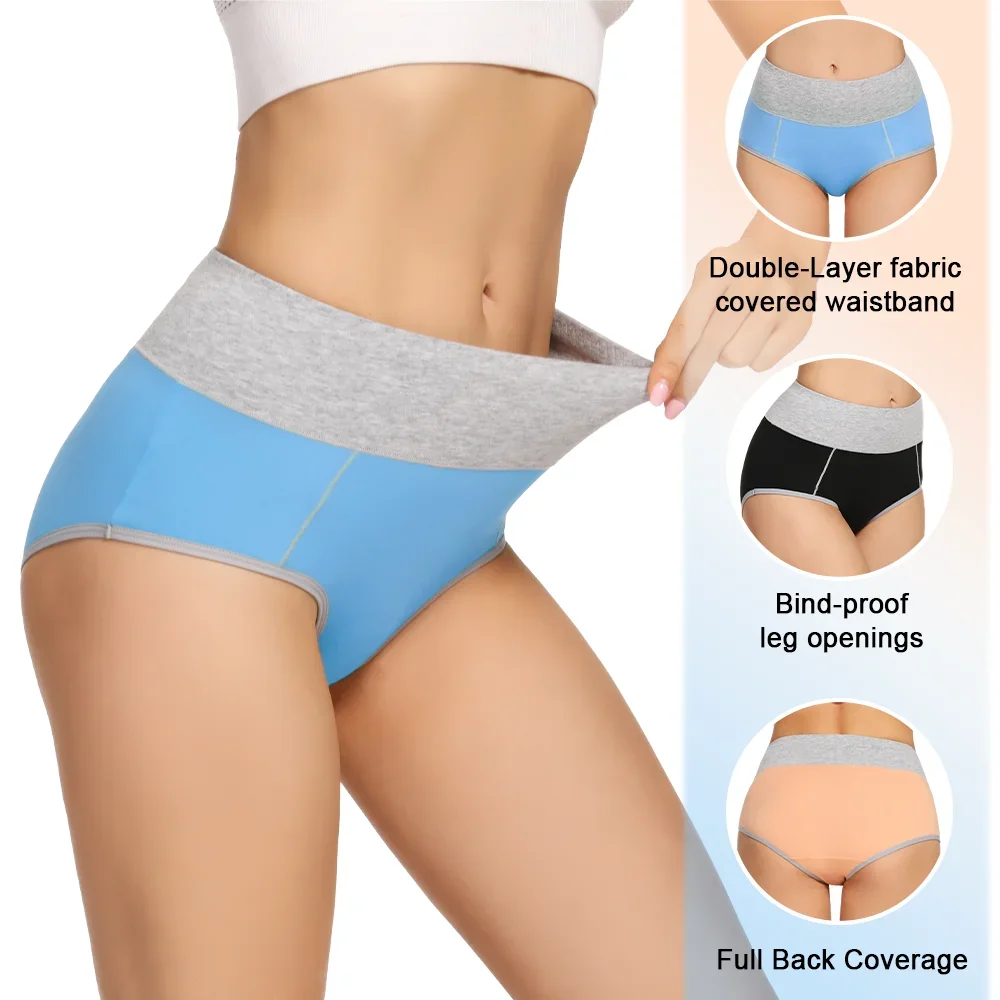 Molasus 5pcs Seamless Women Cotton Panties High Waist Underwear Set Full Coverage Briefs Buttock Lifting Plus Size Panty Sets