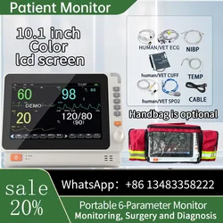 10 Inch Humans/Vet Use Portable 6-Parameter Monitor ECG/NIBP/PR/SPO2/RESP/TEMP Patient Monitor Vital Signs Monitor