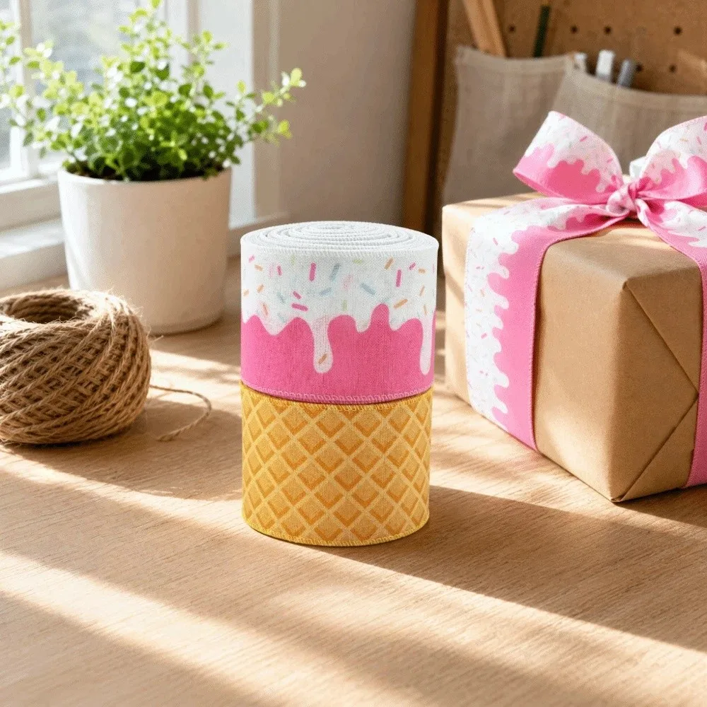Lace Border Ice Cream Ribbon Sweet Creative Iron Wire Ribbon Handmade Multipurpose Ice Cream Cone Ribbon Gift Wrapping