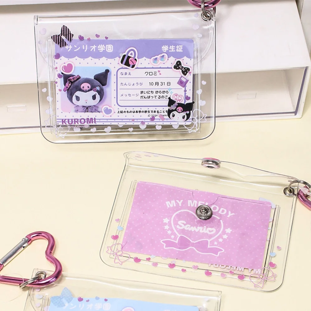 

Kawaii Hello Kitty Pvc Transparent Waterproof Card Holder Sanrio Kuromi Melody Cartoon Access Card/Id Badge Protector Girls Gift