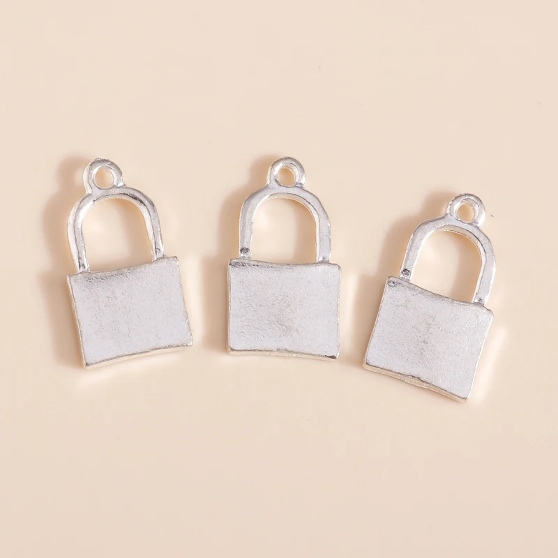 Leslie 10 Stück/Set Trendige Legierung Silberfarbene Vorhängeschloss-Anhänger für Armbänder Halsketten DIY Handgemachtes Schmuckzubehör – Detail 6